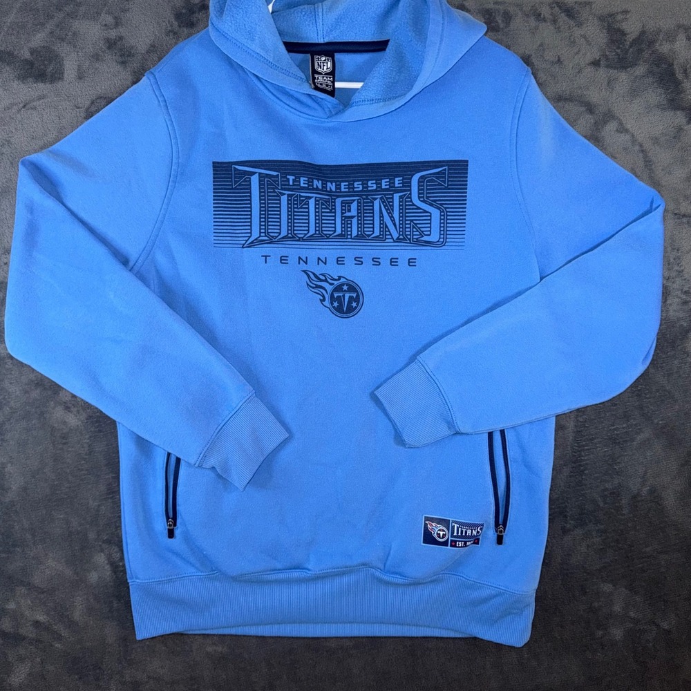 Mens Medium NFL Team Apparel Tennessee Titans Hoodie Blue Pullover Zip Pockets